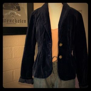 Jcrew navy velvet ruffle blazer